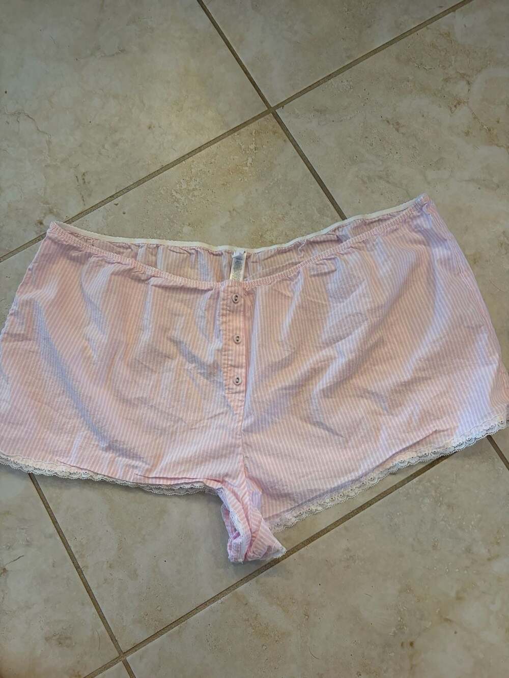 SKIMS Cotton Poplin Stripe Sleep Shorts with Lace Trim